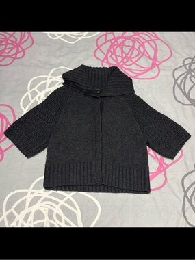 Ann Taylor Charcoal Grey Short Sleeve Knit Cardigan Sweater